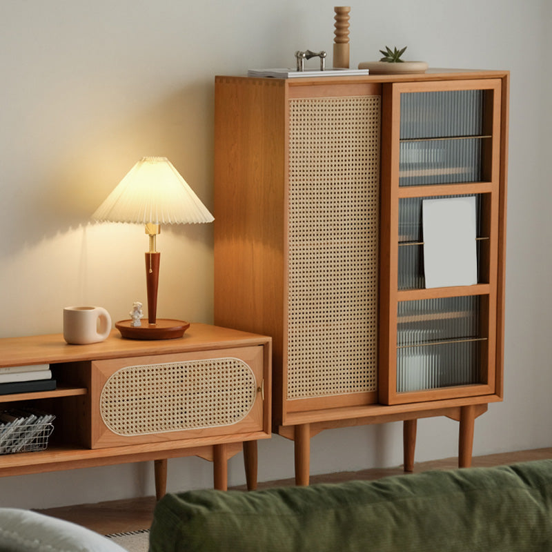 Brown Wooden Side Board with Doors Modern Minimalist Buffet Sideboard without Light