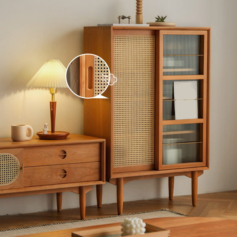 Brown Wooden Side Board with Doors Modern Minimalist Buffet Sideboard without Light