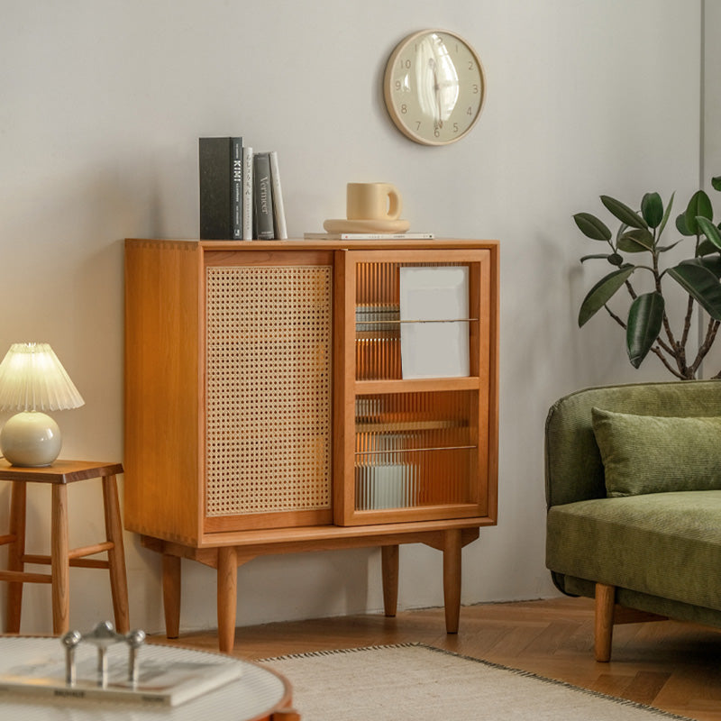 Brown Wooden Side Board with Doors Modern Minimalist Buffet Sideboard without Light