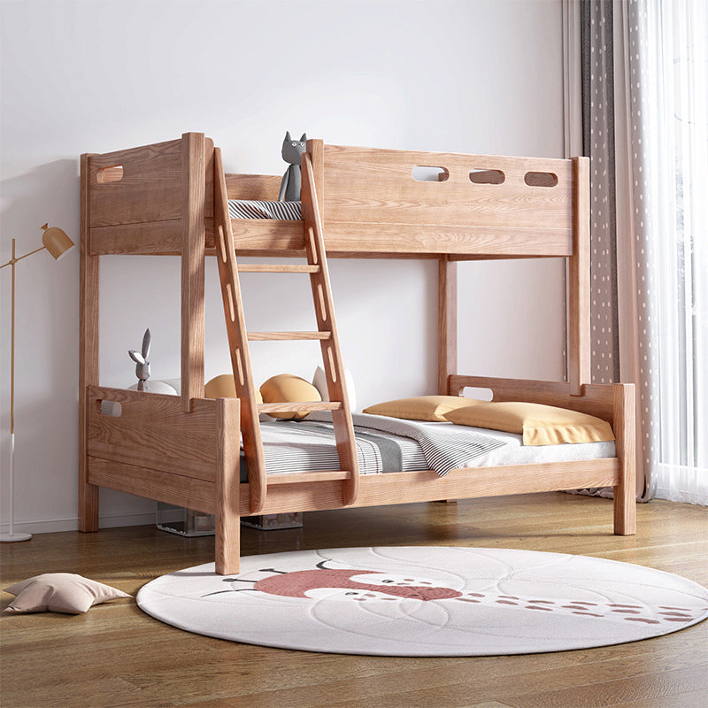 Solid Wood Bunk Bed Frame in Natural with Bookcase and 2 - Drawer