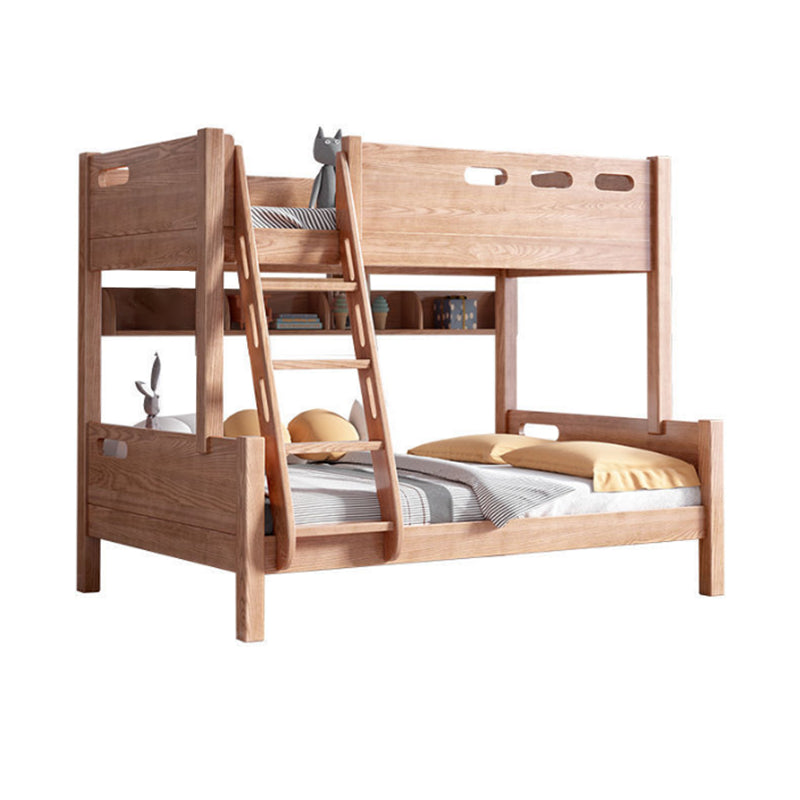 Solid Wood Bunk Bed Frame in Natural with Bookcase and 2 - Drawer