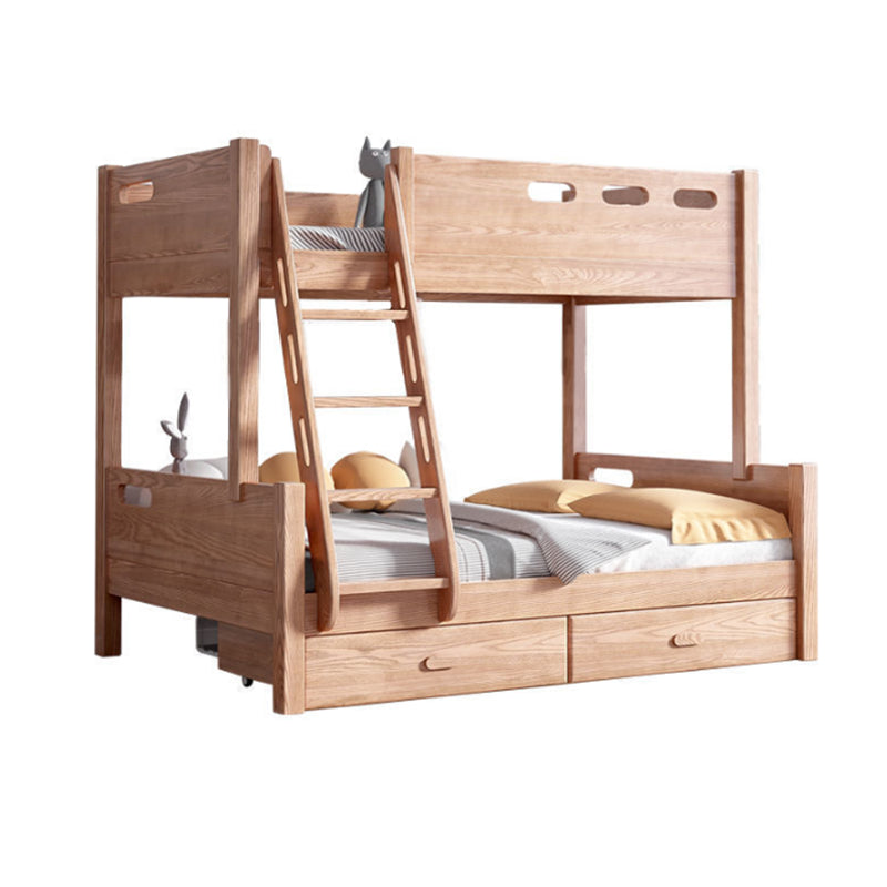 Solid Wood Bunk Bed Frame in Natural with Bookcase and 2 - Drawer