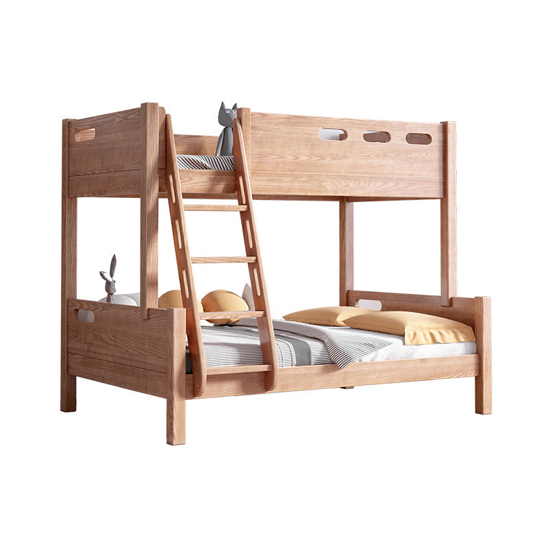 Solid Wood Bunk Bed Frame in Natural with Bookcase and 2 - Drawer