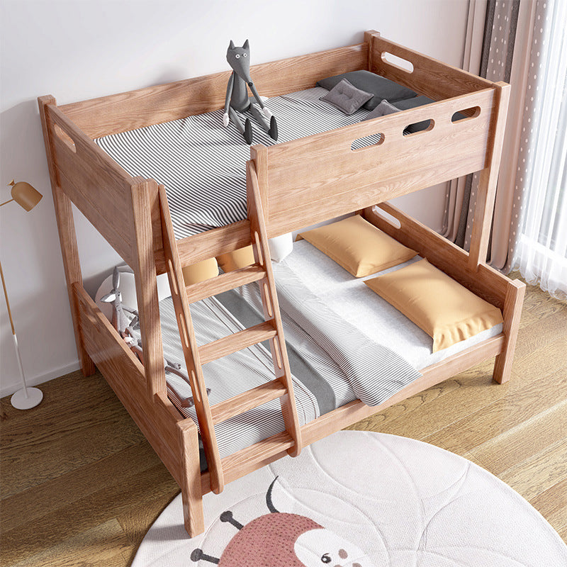 Solid Wood Bunk Bed Frame in Natural with Bookcase and 2 - Drawer