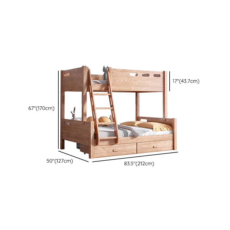 Solid Wood Bunk Bed Frame in Natural with Bookcase and 2 - Drawer