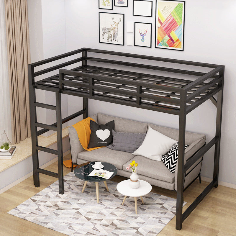 Iron High Loft Bed Contemporary Black and White Finish Bed Frame with Guardrail