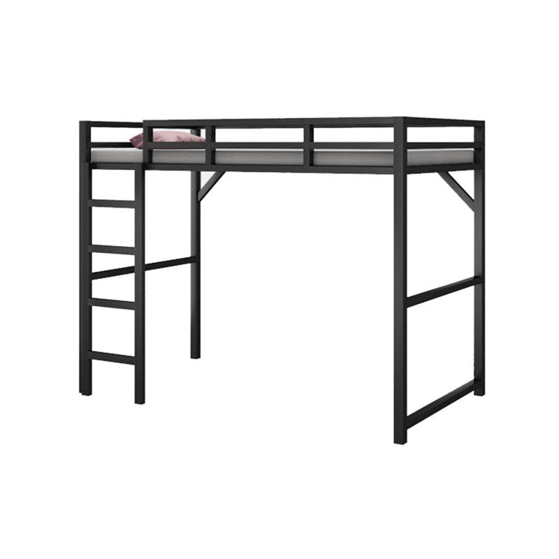 Iron High Loft Bed Contemporary Black and White Finish Bed Frame with Guardrail