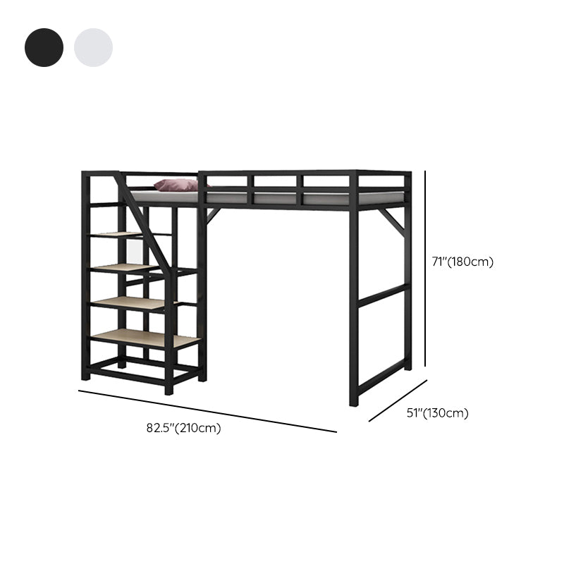 Iron High Loft Bed Contemporary Black and White Finish Bed Frame with Guardrail