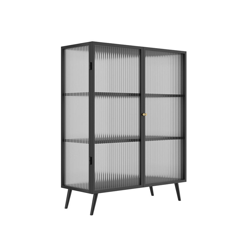 Industrial Curio Cabinet Metal Glass Doors Storage Cabinet with 2 Door for Bedroom