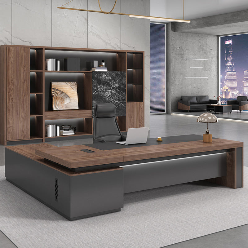 Artificial Wood Executive Desk Contemporary Brown L-Shape Computer Desk