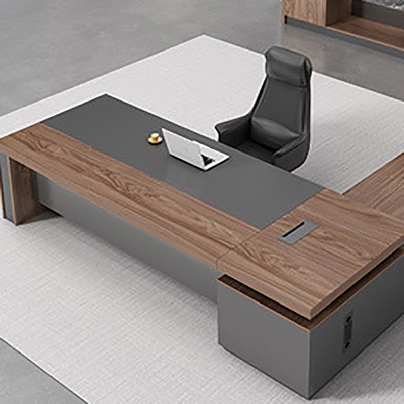 Artificial Wood Executive Desk Contemporary Brown L-Shape Computer Desk