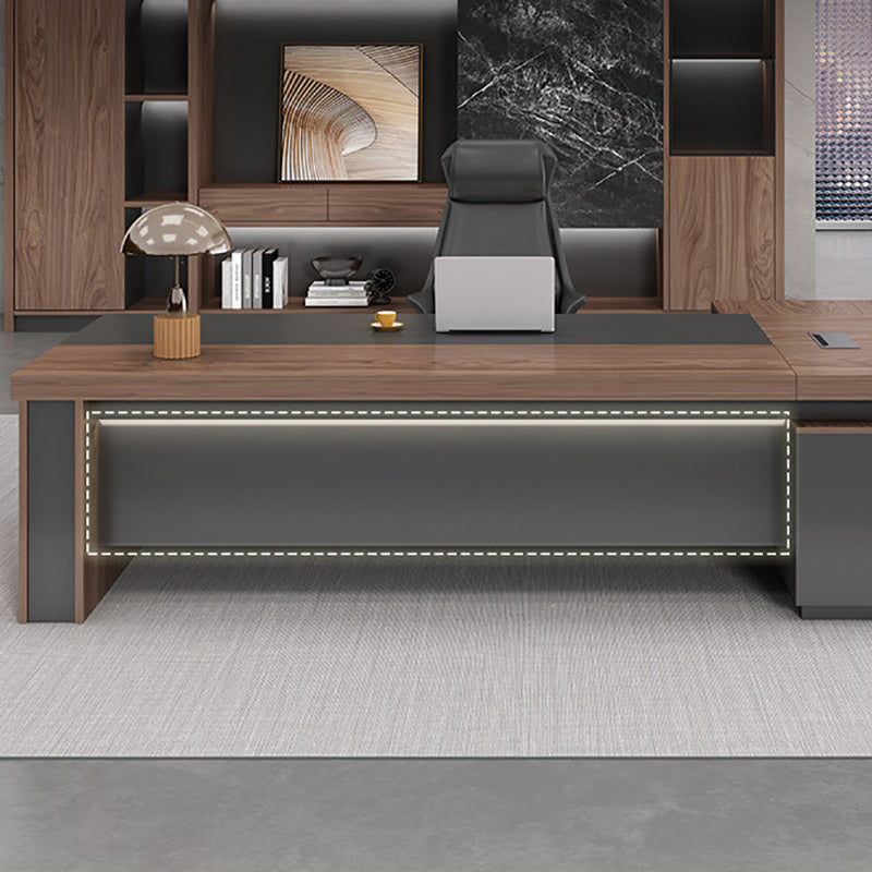 Artificial Wood Executive Desk Contemporary Brown L-Shape Computer Desk