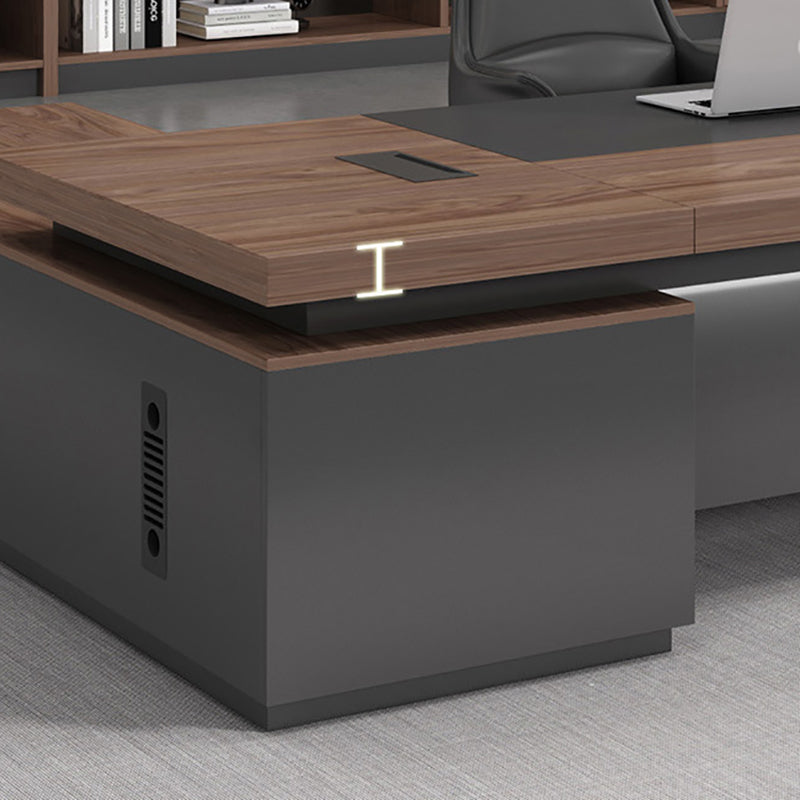 Artificial Wood Executive Desk Contemporary Brown L-Shape Computer Desk