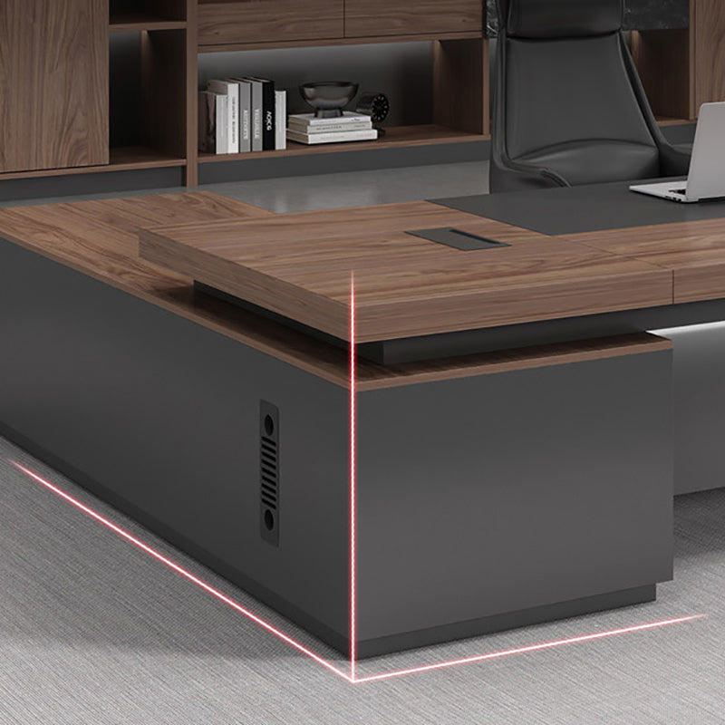 Artificial Wood Executive Desk Contemporary Brown L-Shape Computer Desk