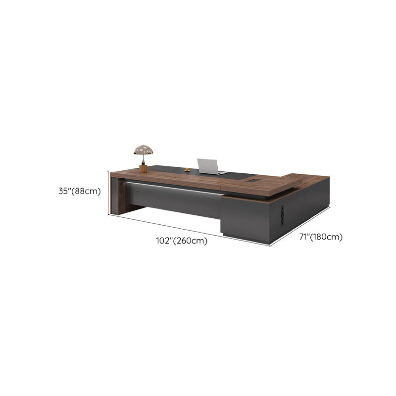 Artificial Wood Executive Desk Contemporary Brown L-Shape Computer Desk