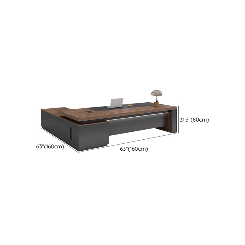 Artificial Wood Executive Desk Contemporary Brown L-Shape Computer Desk