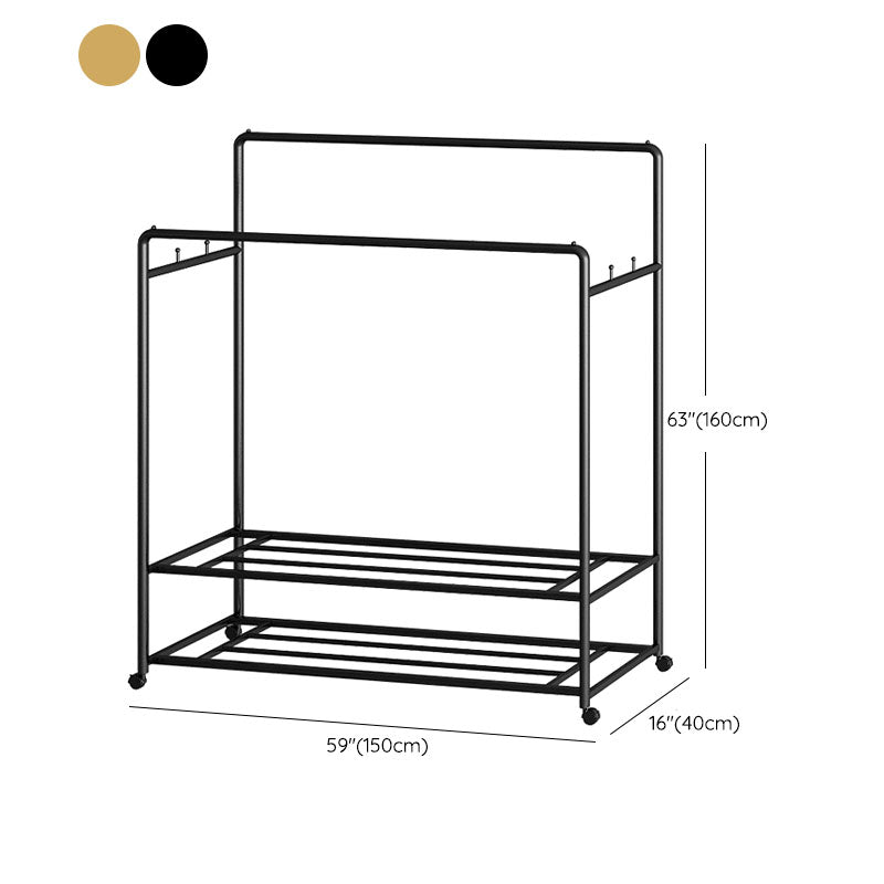 Modern Hall Stand 2 Hanging Rails and Storage Shelving Entryway Kit with Castors