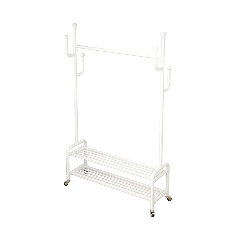 Elegant Metal Clothes Hanger Free Standing Double Storage Shelving Coat Rack with Castors