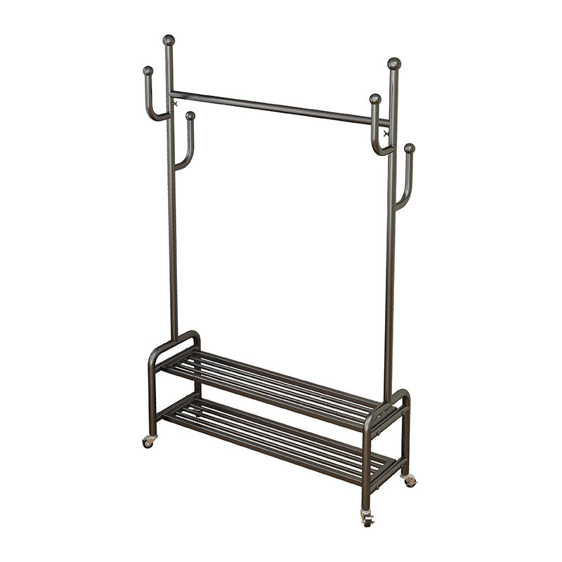 Elegant Metal Clothes Hanger Free Standing Double Storage Shelving Coat Rack with Castors