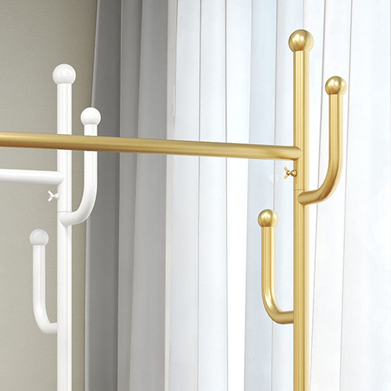 Elegant Metal Clothes Hanger Free Standing Double Storage Shelving Coat Rack with Castors