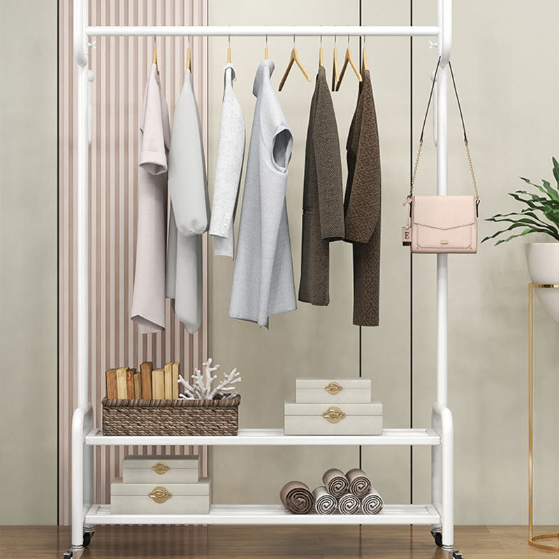 Elegant Metal Clothes Hanger Free Standing Double Storage Shelving Coat Rack with Castors