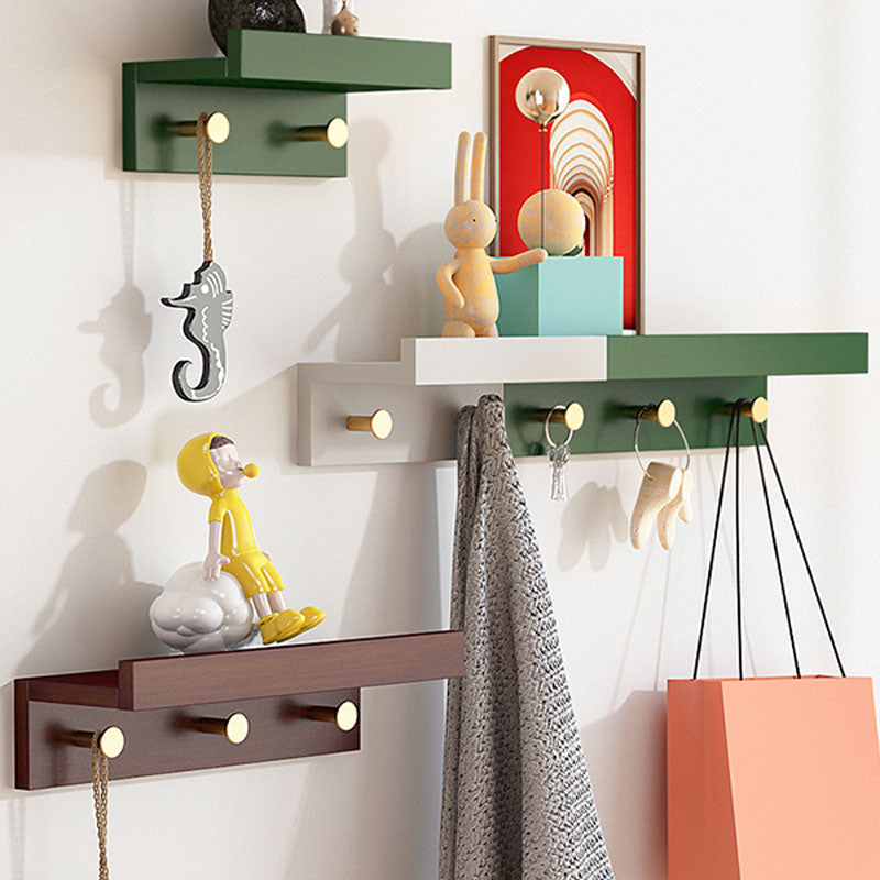 Modern Coat Hanger Wood Wall-Mounted with Shelves and Hooks Entryway Kit