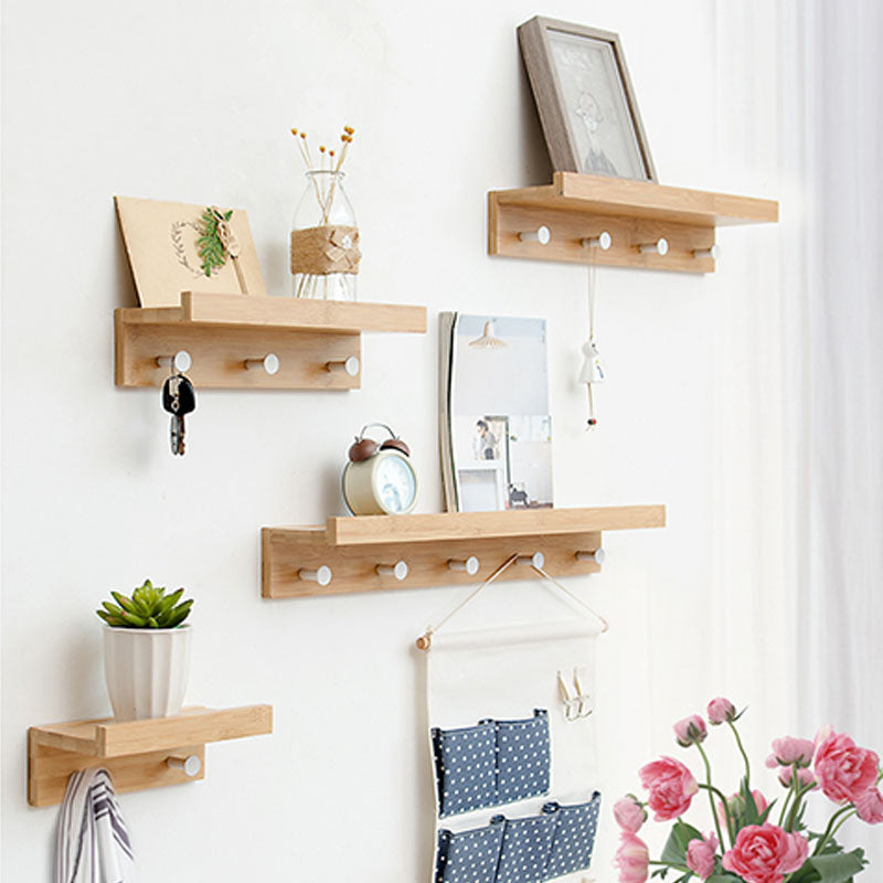 Modern Coat Hanger Wood Wall-Mounted with Shelves and Hooks Entryway Kit