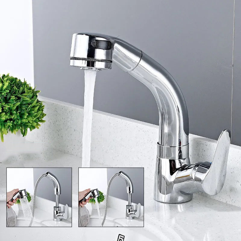 Modern 1-Handle Faucet 1-Hole with Water Dispenser Copper Pull down Faucet