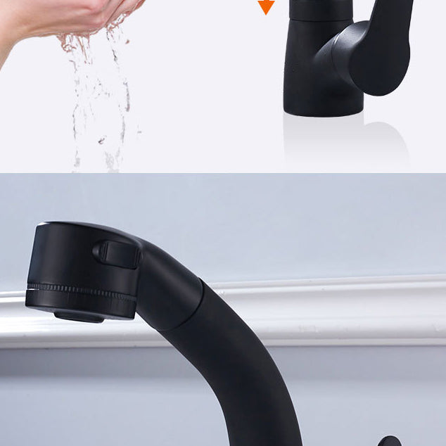 Modern 1-Handle Faucet 1-Hole with Water Dispenser Copper Pull down Faucet