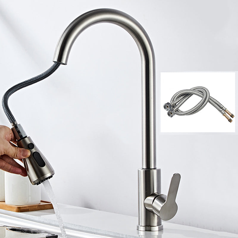 Modern 1-Handle Faucet with Pull out Sprayer 304 Stainless Steel Gooseneck Faucet