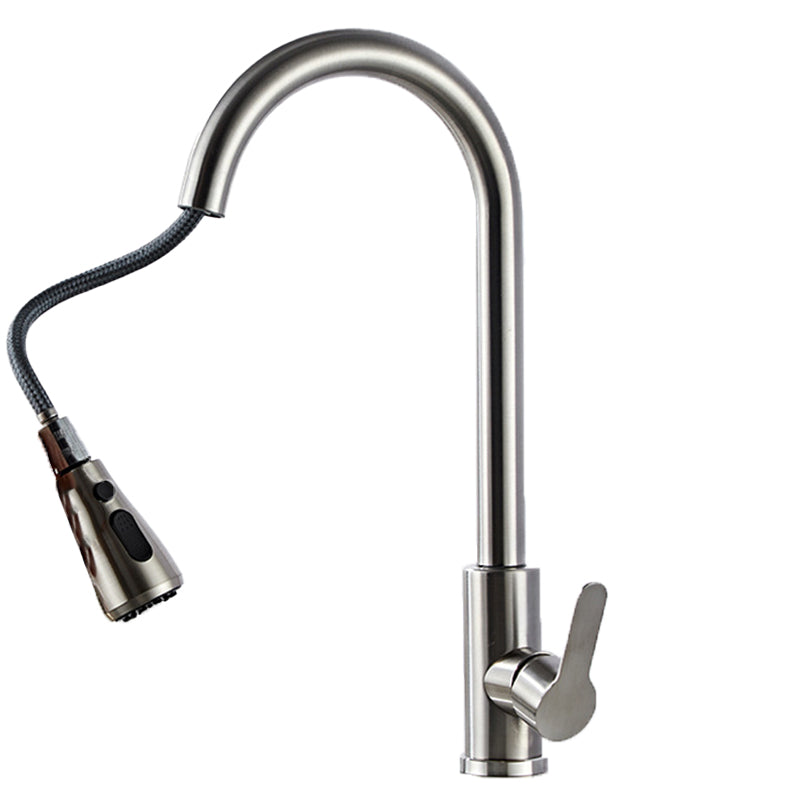 Modern 1-Handle Faucet with Pull out Sprayer 304 Stainless Steel Gooseneck Faucet