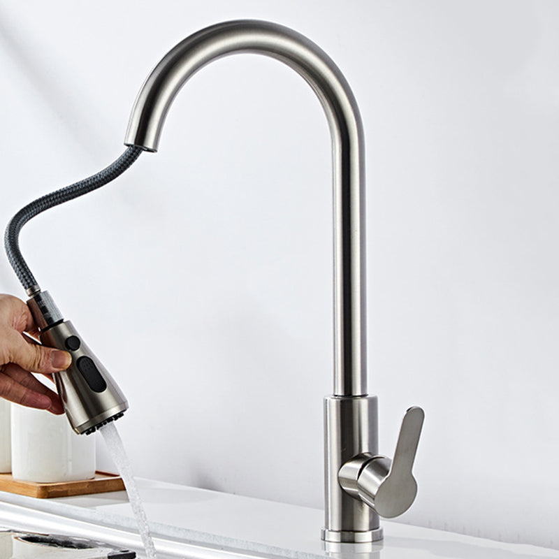 Modern 1-Handle Faucet with Pull out Sprayer 304 Stainless Steel Gooseneck Faucet