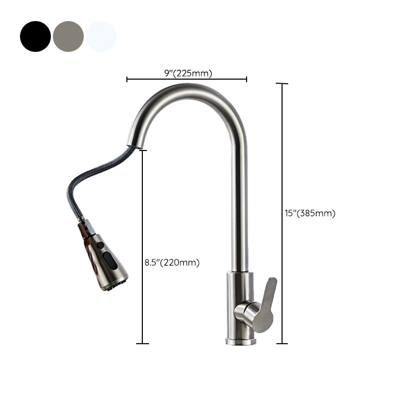 Modern 1-Handle Faucet with Pull out Sprayer 304 Stainless Steel Gooseneck Faucet