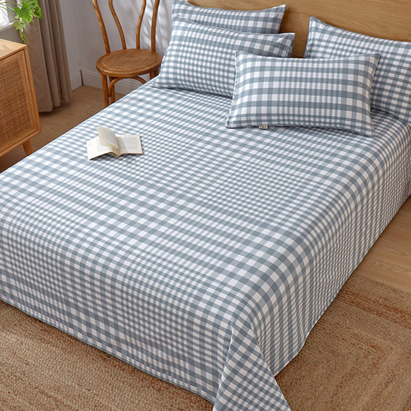 Cotton Fitted Sheet 3-Piece Lattice Fade Resistant Bed Sheet in Blue