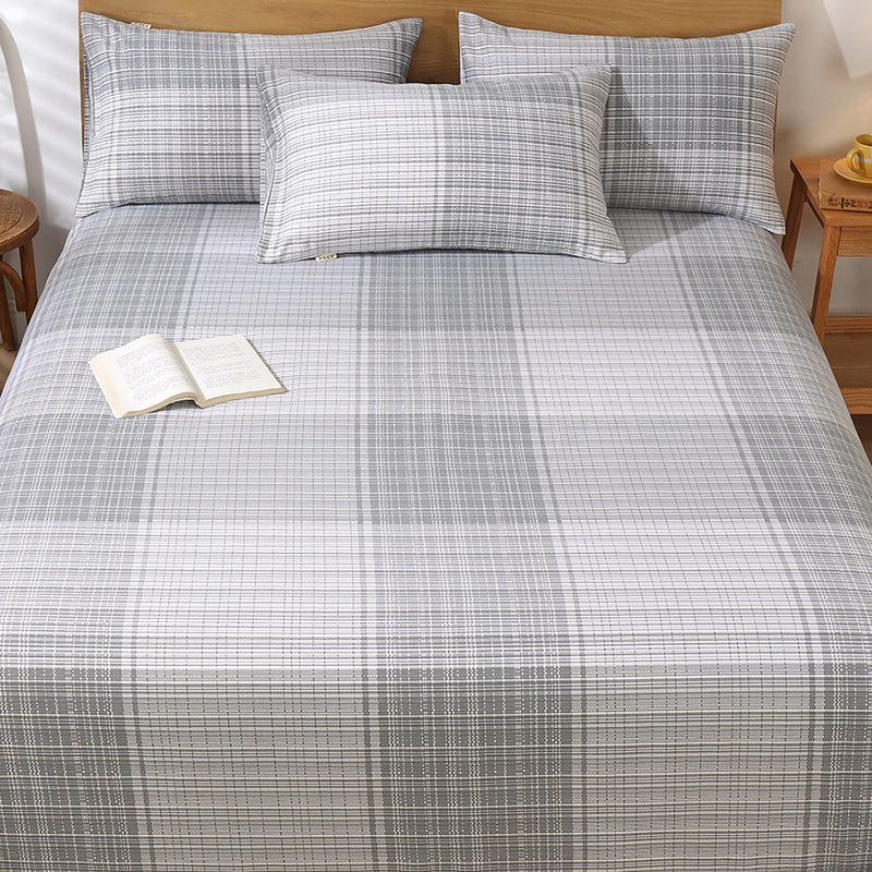 Cotton Fitted Sheet 3-Piece Lattice Fade Resistant Bed Sheet in Blue