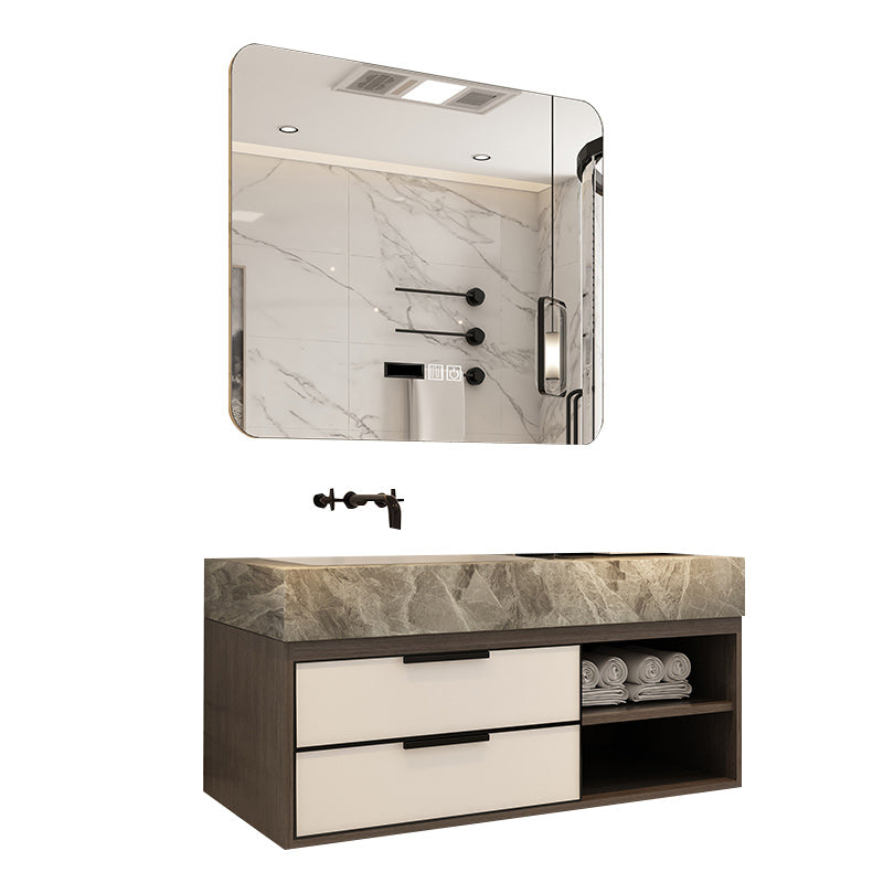 Modern Bathroom Sink Vanity Limestone Faucet and Mirror Open Console with Sink Set