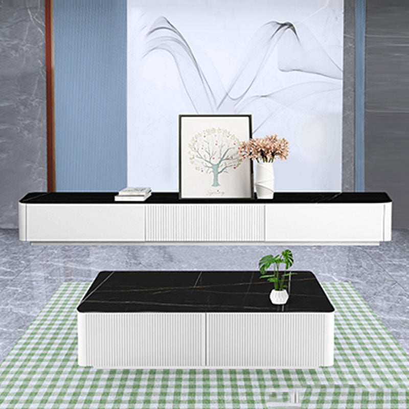 Scandinavian Scratch-Resistant TV Stand White/ Black TV Console with 3 Drawers