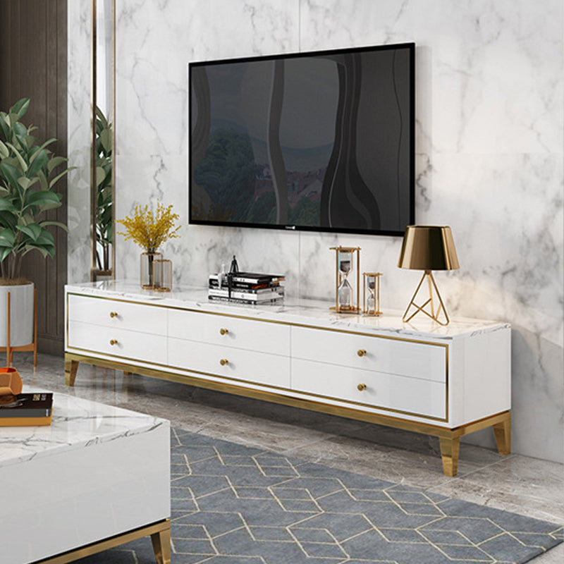 Glam Marble TV Stand Console Enclosed Storage TV Media Stand with Drawers for Living Room