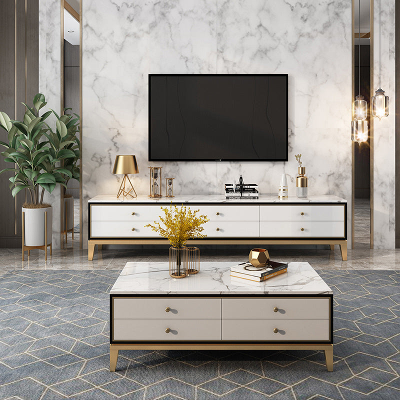 Glam Marble TV Stand Console Enclosed Storage TV Media Stand with Drawers for Living Room