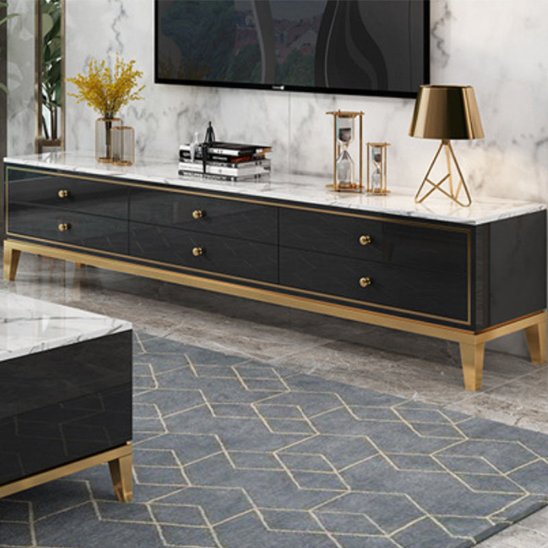 Glam Marble TV Stand Console Enclosed Storage TV Media Stand with Drawers for Living Room