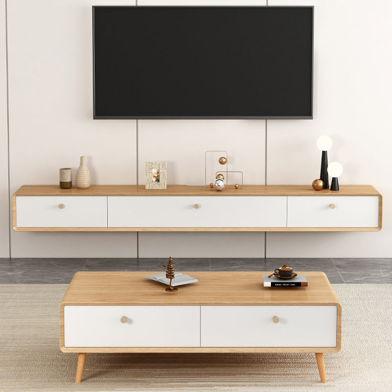 Modern TV Stand Console Wooden Wall-mounted TV Stand with Drawers