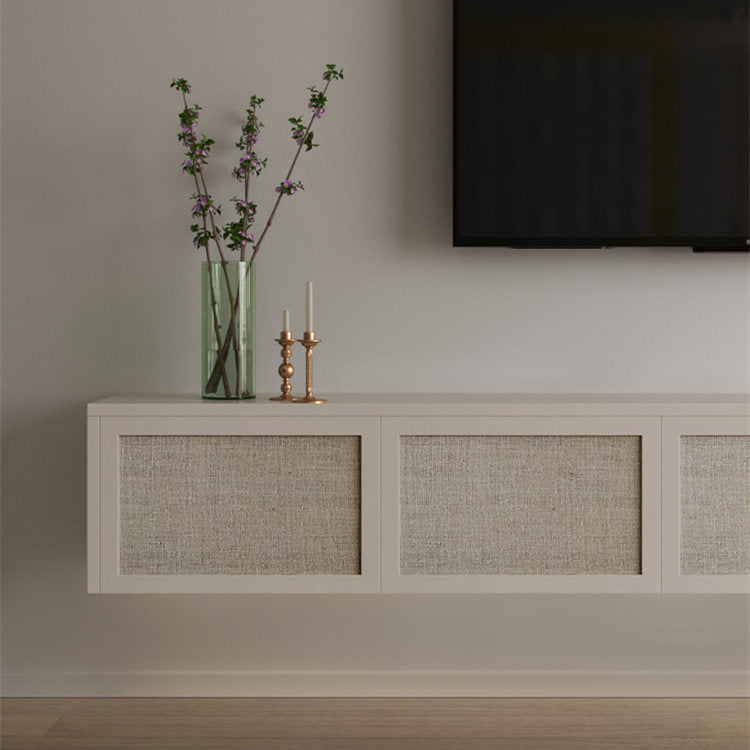 Nordic Solid Wood Wall-Mounted TV Cabinet Living Room Cotton-Linen TV Stand