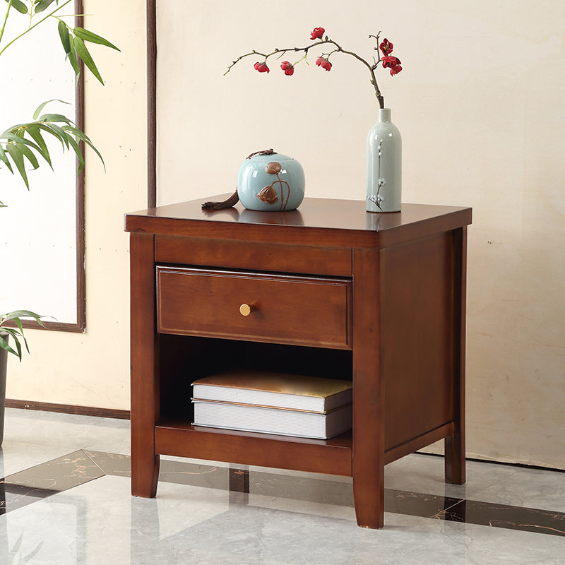 20"L X 20"H Traditional Nightstand Rubber Wood Bedside Cabinet with 1-drawer