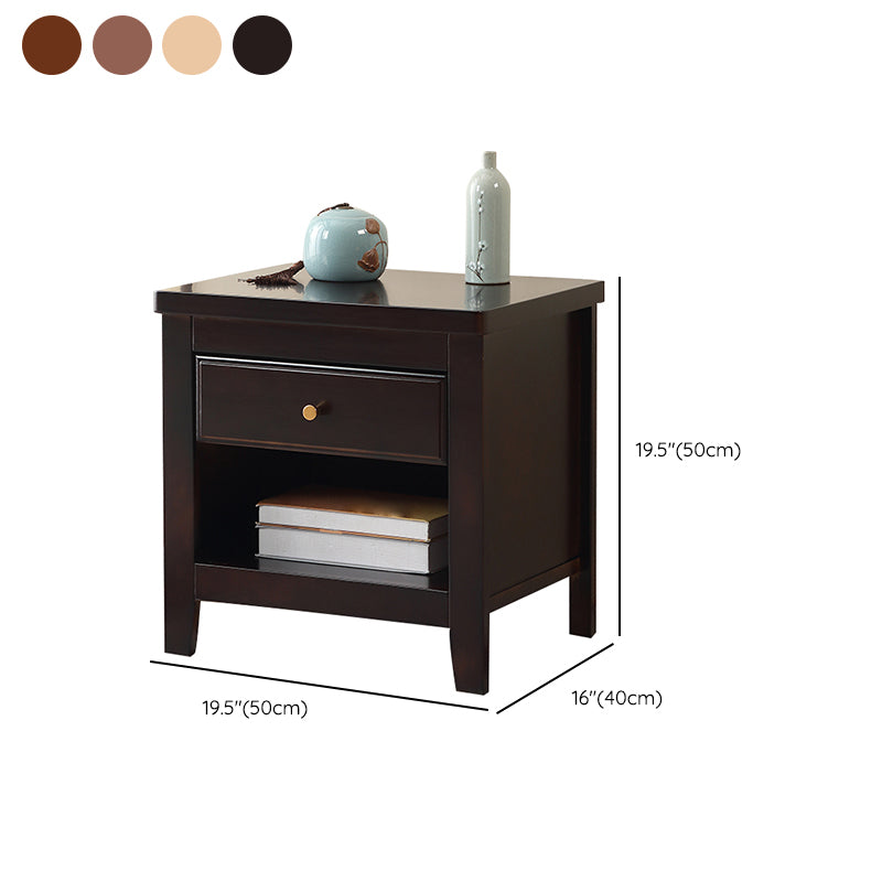 20"L X 20"H Traditional Nightstand Rubber Wood Bedside Cabinet with 1-drawer