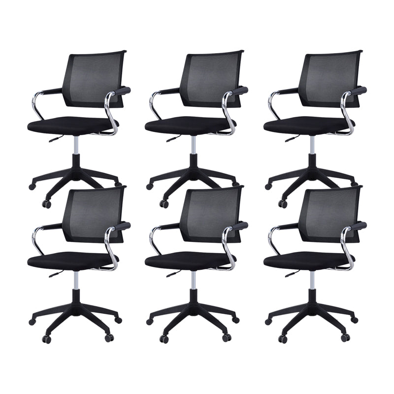 Contemporary Wheels Swivel Chair Microfiber Conference Mid-Back Arm Chair