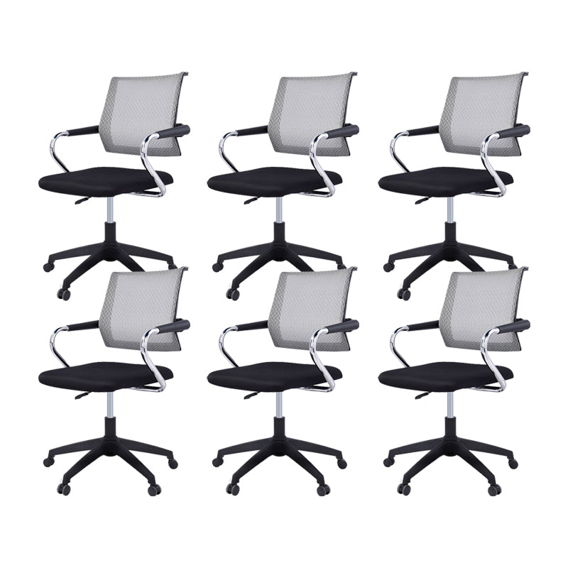 Contemporary Wheels Swivel Chair Microfiber Conference Mid-Back Arm Chair