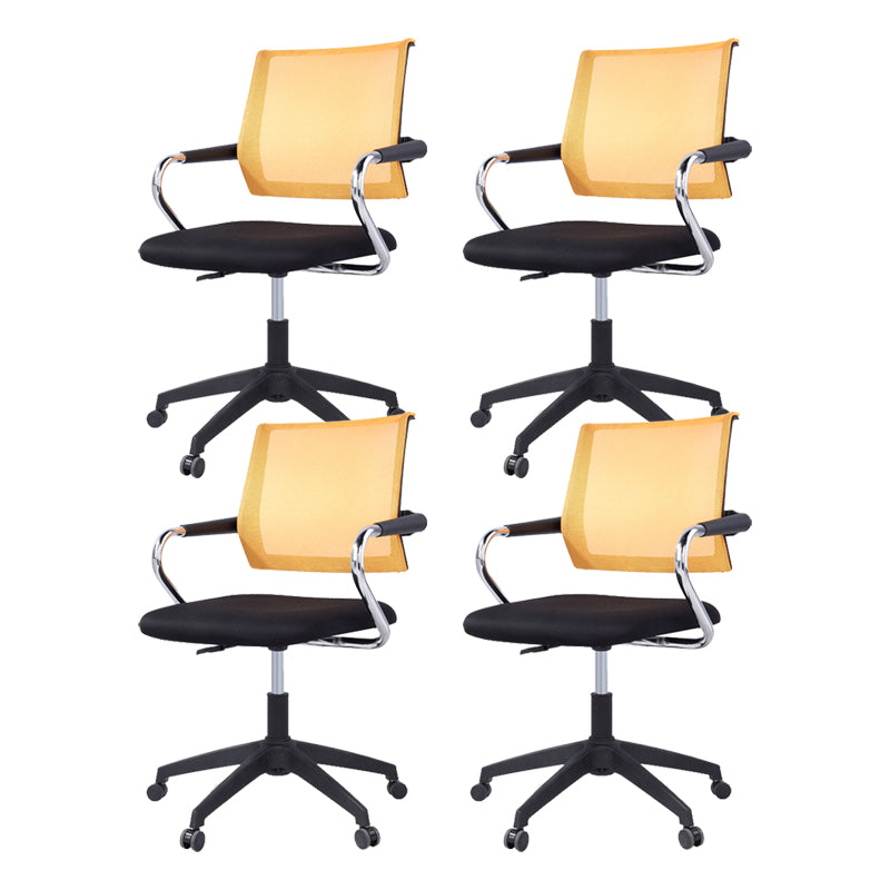 Contemporary Wheels Swivel Chair Microfiber Conference Mid-Back Arm Chair