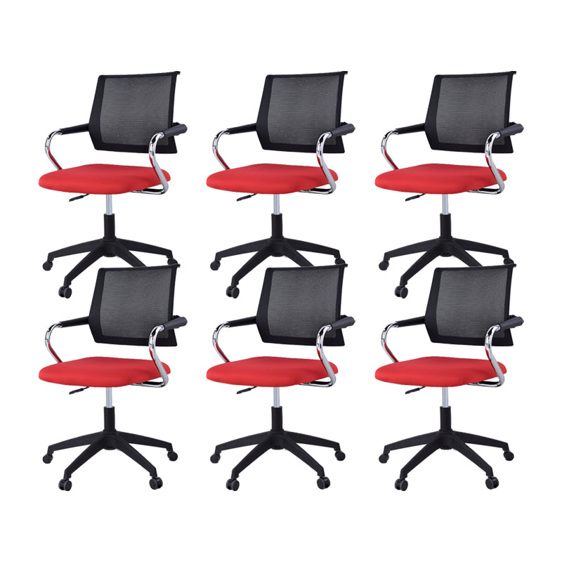 Contemporary Wheels Swivel Chair Microfiber Conference Mid-Back Arm Chair