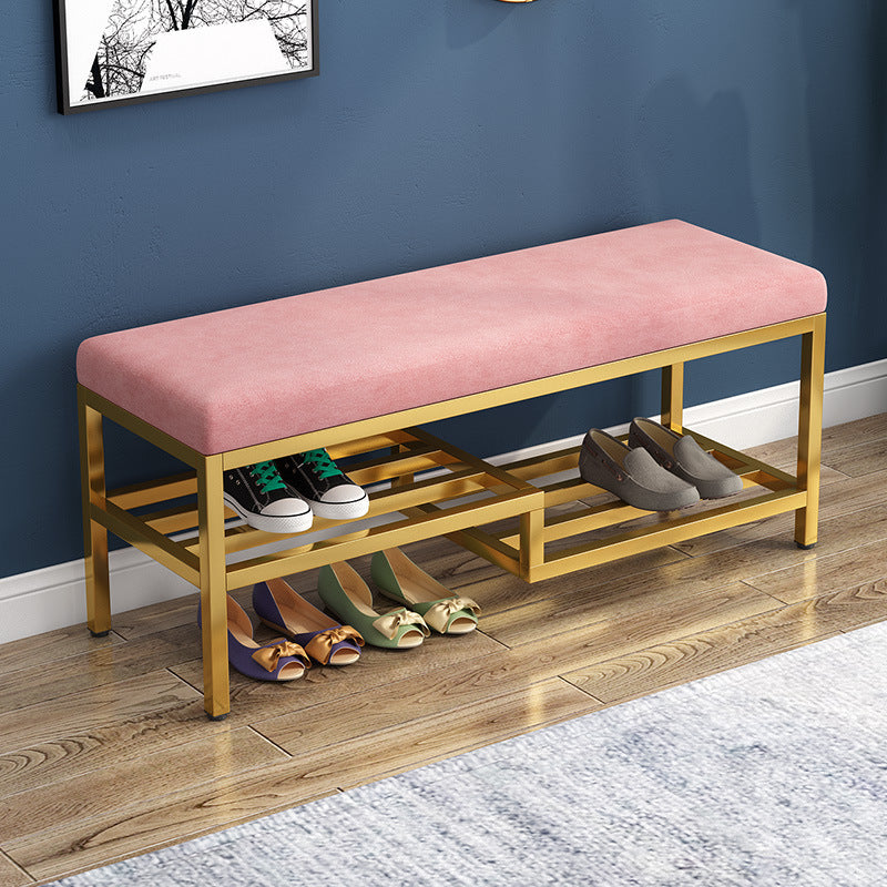 Modern Bench Cushioned Metal Seating Bench with Shoe Storage