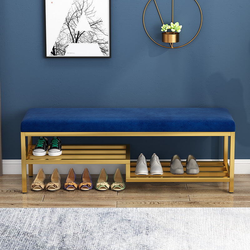 Modern Bench Cushioned Metal Seating Bench with Shoe Storage